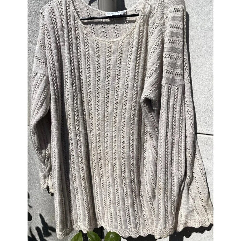 Vintage Cotton Forever Women's Sz Large Khaki Light Brown Long Sleeve Sweater